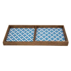 2-Compartment Blue Tile Wood Tray, 14" -Household Items Shop 2 compartment blue tile wood tray 14 2
