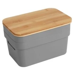 2-Pack Grey 3.5L Storage Bin With Bamboo Lid, Small