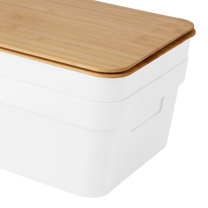 2-Pack White 8.5L Storage Bin With Bamboo Lid, Medium 4 2-Pack White 8.5L Storage Bin With Bamboo Lid, Medium - Image 2