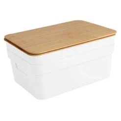 2-Pack White 8.5L Storage Bin With Bamboo Lid, Medium