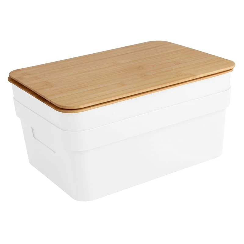 2-Pack White 8.5L Storage Bin With Bamboo Lid, Medium 3 2-Pack White 8.5L Storage Bin With Bamboo Lid, Medium