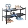 2-Shelf Punched Metal Shoe Rack, Black -Household Items Shop 2 shelf punched metal shoe rack black