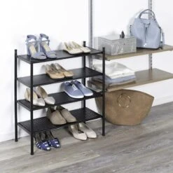 2-Shelf Punched Metal Shoe Rack, Black -Household Items Shop 2 shelf punched metal shoe rack black 3
