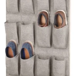24-Pocket Over The Door Shoe Bag, Black Herringbone -Household Items Shop 24 pocket over the door shoe bag black herringbone 2