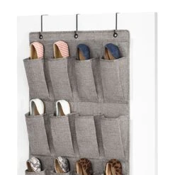 24-Pocket Over The Door Shoe Bag, Black Herringbone -Household Items Shop 24 pocket over the door shoe bag black herringbone 4