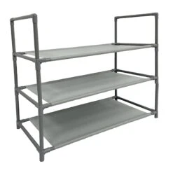 3-Tier Multi-Use Stackable Shoe Rack, Grey