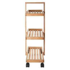 3-Tier Natural Wood Rolling Cart