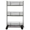 3-Tier Slim Black Metal Mesh Rolling Cart -Household Items Shop 3 tier slim black metal mesh rolling cart