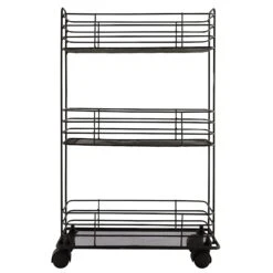 3-Tier Slim Black Metal Mesh Rolling Cart