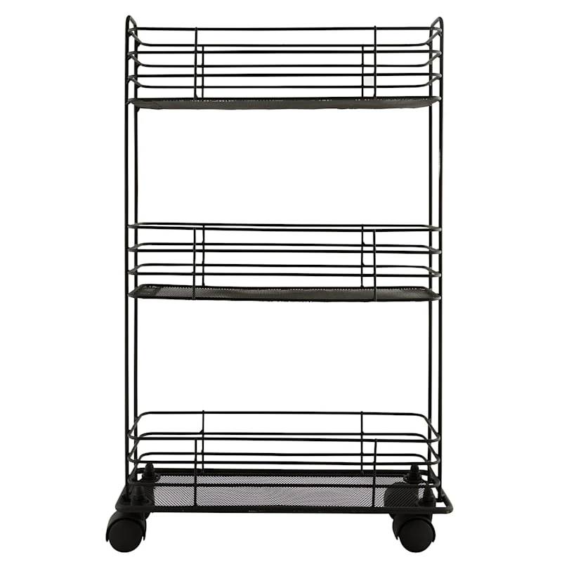 3-Tier Slim Black Metal Mesh Rolling Cart 3 3-Tier Slim Black Metal Mesh Rolling Cart