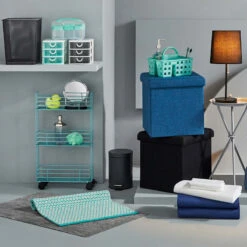 Household Items Shop -Household Items Shop 3 tier slim eggshell blue metal mesh rolling cart 1