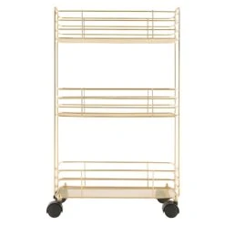 3-Tier Slim Gold Metal Mesh Rolling Cart