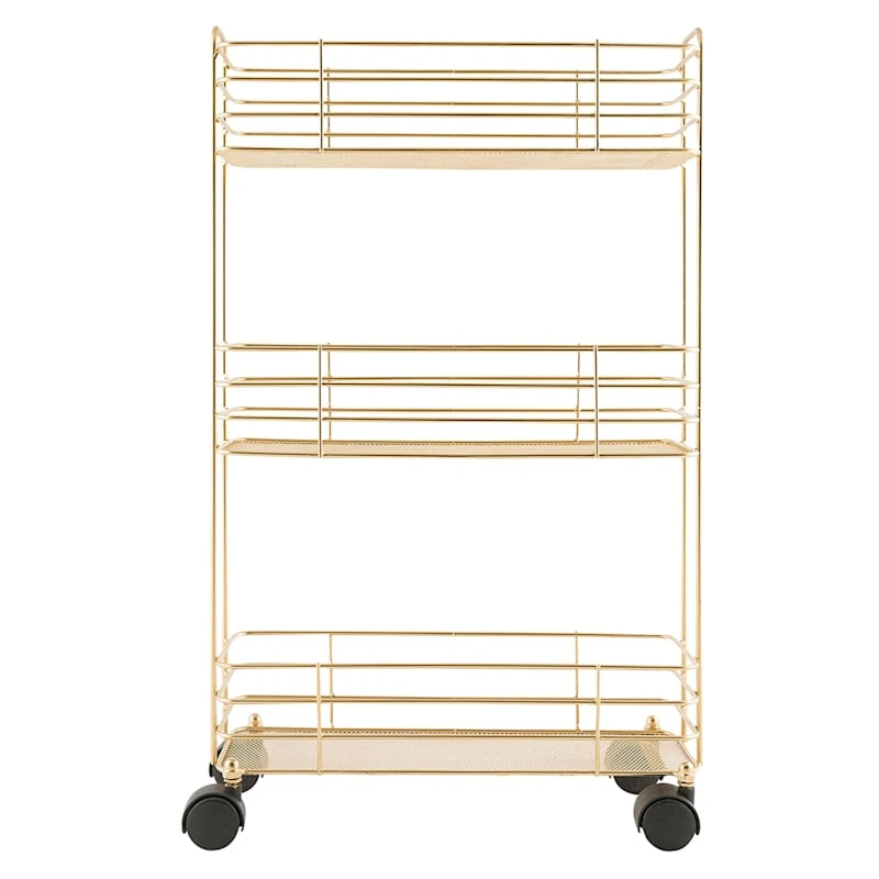 3-Tier Slim Gold Metal Mesh Rolling Cart 3 3-Tier Slim Gold Metal Mesh Rolling Cart