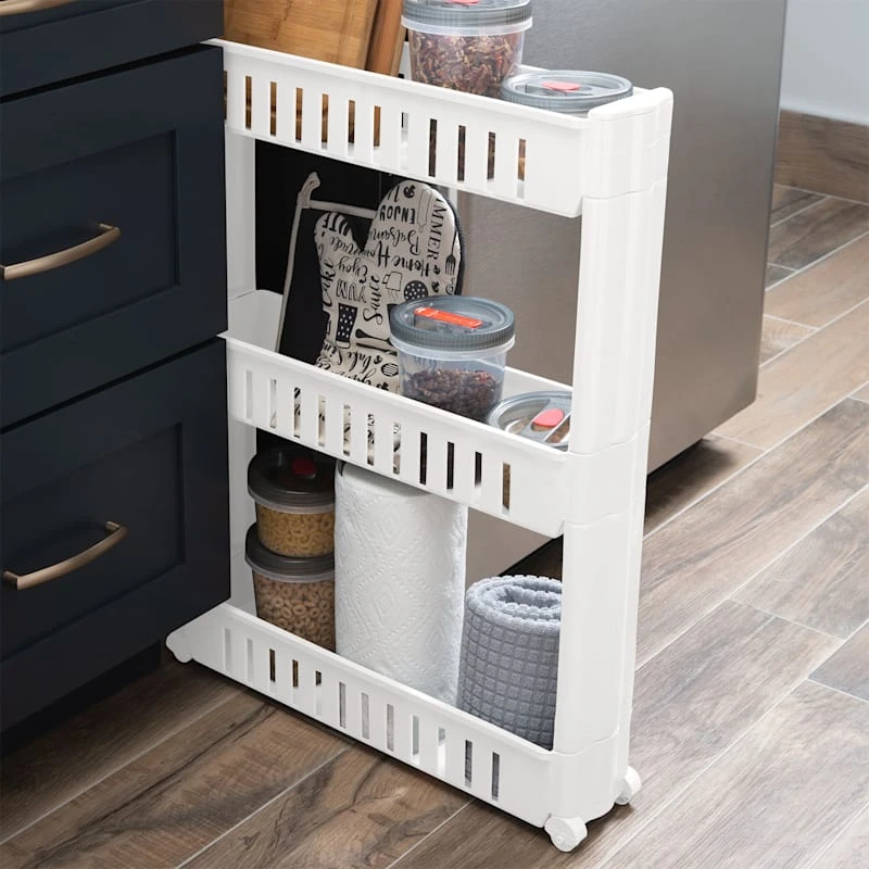 3-Tier Slim Rolling Organizer, White 5 3-Tier Slim Rolling Organizer, White - Image 3