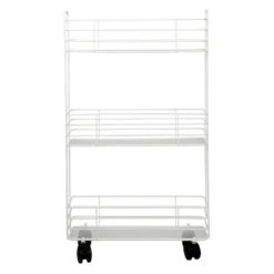 3-Tier Slim White Metal Mesh Rolling Cart