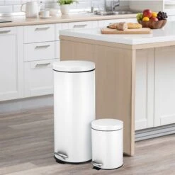 30l Round White Stainless Steel Trash Bin With Bonus 5l Bin 13 30l Round White Stainless Steel Trash Bin With Bonus 5l Bin -Household Items Shop 30l round white stainless steel trash bin with bonus 5l bin 5
