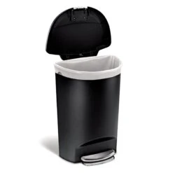50L (13.2 Gal) Semi-Round Plastic Kitchen Step Trash Can With Lid Lock Black -Household Items Shop 50l 13.2 gal semi round plastic kitchen step trash can with lid lock black 2