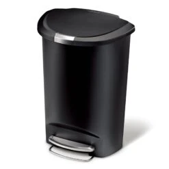 50L (13.2 Gal) Semi-Round Plastic Kitchen Step Trash Can With Lid Lock Black