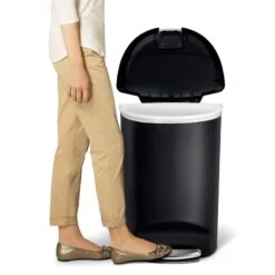 50L (13.2 Gal) Semi-Round Plastic Kitchen Step Trash Can With Lid Lock Black -Household Items Shop 50l 13.2 gal semi round plastic kitchen step trash can with lid lock black 4
