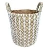 Banana Round Natural Basket/White Triangle Macrame Medium -Household Items Shop banana round natural basket white triangle macrame medium