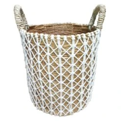 Banana Round Natural Basket/White Triangle Macrame Medium