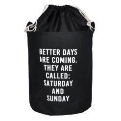Better Days Are Coming Collapsible Laundry Hamper With Drawstring Liner, Black