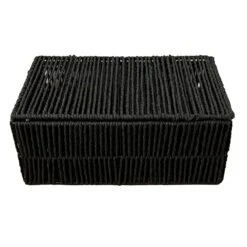 Black Paper Storage Basket With Lid, Small
