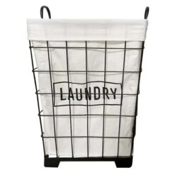 Black Square Metal Grid Laundry Hamper With Liner, Medium
