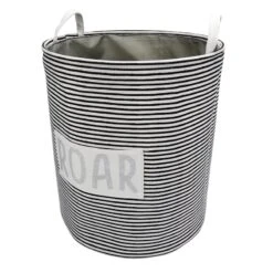 Black Striped Round Laundry Hamper, Large