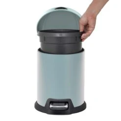 Blue Stainless Steel Round Pedal Bin, 5l -Household Items Shop blue stainless steel round pedal bin 5l 1