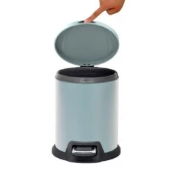Blue Stainless Steel Round Pedal Bin, 5l -Household Items Shop blue stainless steel round pedal bin 5l 3