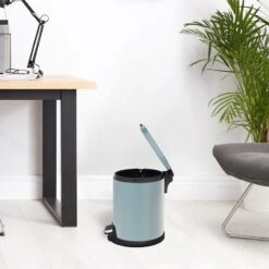 Blue Stainless Steel Round Pedal Bin, 5l -Household Items Shop blue stainless steel round pedal bin 5l 4