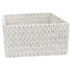 Chunky White Rectangle Fabric Storage Basket, Large