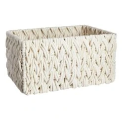 Chunky White Rectangle Fabric Storage Basket, Medium