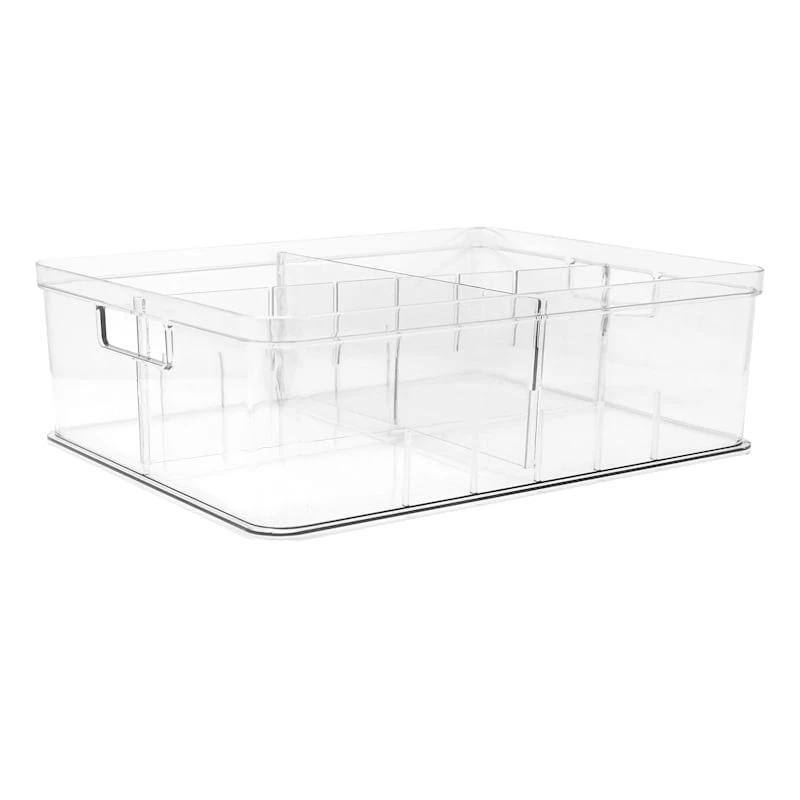 Clear Storage Bin With Divider, Extra Large 3 Clear Storage Bin With Divider, Extra Large