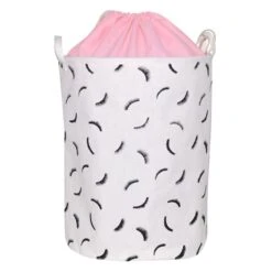 Eyelash Collapsible Laundry Hamper With Drawstring Liner, Pink