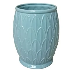 Found & Fable Blue Fan Ceramic Wastebasket, 10"