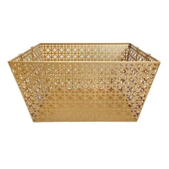 Geo Gold Metal Rectangle Storage Basket, Large