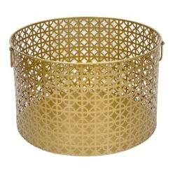Geo Gold Round Metal Storage Basket, Medium