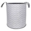 Geo Round Canvas Collapsible Laundry Hamper With Handles, Grey -Household Items Shop geo round canvas collapsible laundry hamper with handles grey