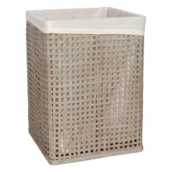 Grey Bamboo Wood Laundry Hamper With Liner, Large