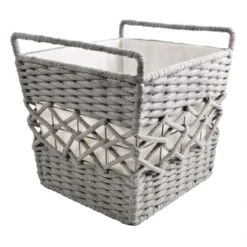 Grey Tapered Rope Laundry Hamper, Large