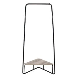 Jami Corner Black Garment Rack With Brown Shelf