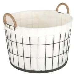 Lined Round Wire Storage Basket, Large 7 Lined Round Wire Storage Basket, Large -Household Items Shop lined round wire storage basket large 2