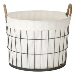 Lined Round Wire Storage Basket, Large