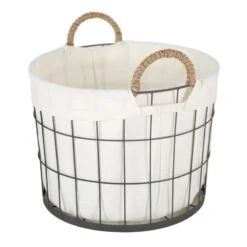 Lined Round Wire Storage Basket, Medium -Household Items Shop lined round wire storage basket medium 2