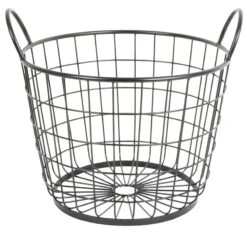 Metal Round Wire Grid Basket With Handle, Large