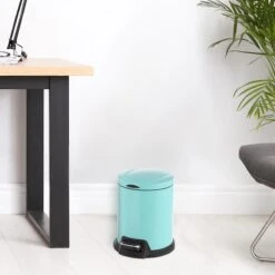Mint Green Round Pedal Bin, 5l -Household Items Shop mint green round pedal bin 5l 4