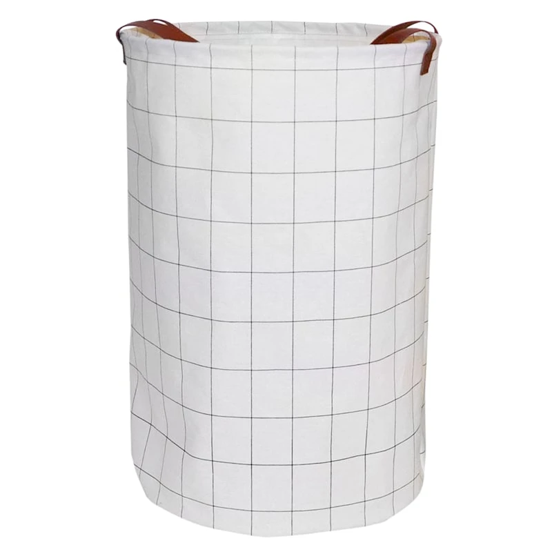 Modern Round Grid Patterned Laundry Hamper, Medium 3 Modern Round Grid Patterned Laundry Hamper, Medium