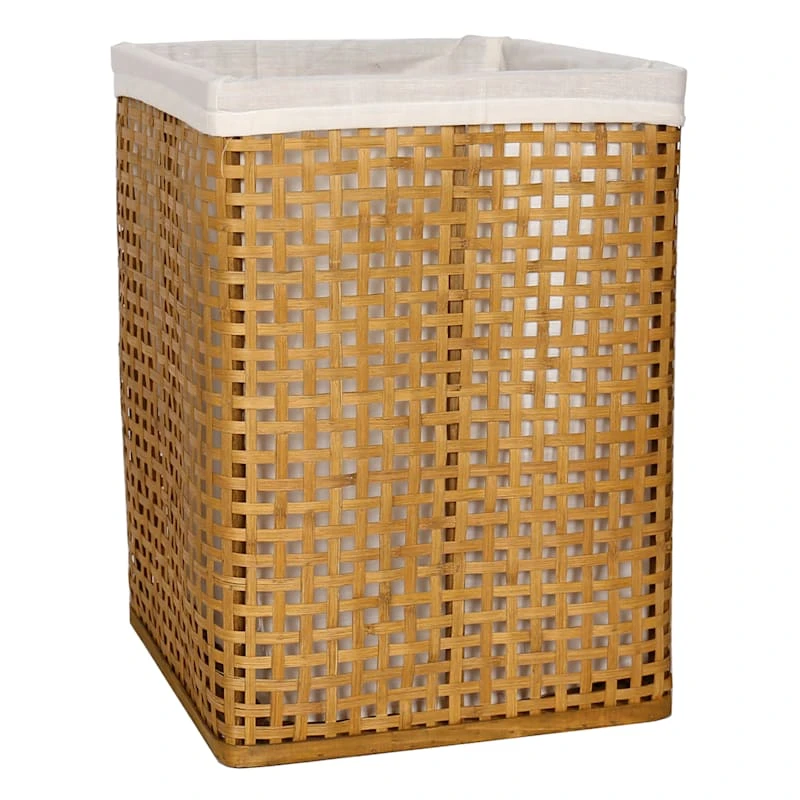 Natural Bamboo Wood Laundry Hamper With Liner, Large 3 Natural Bamboo Wood Laundry Hamper With Liner, Large
